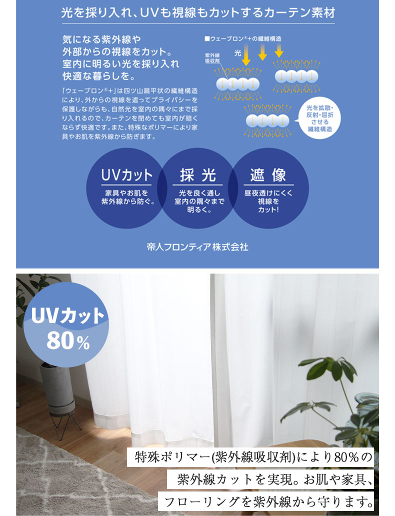 2枚入り 既製レースカーテン Wストライプの機能