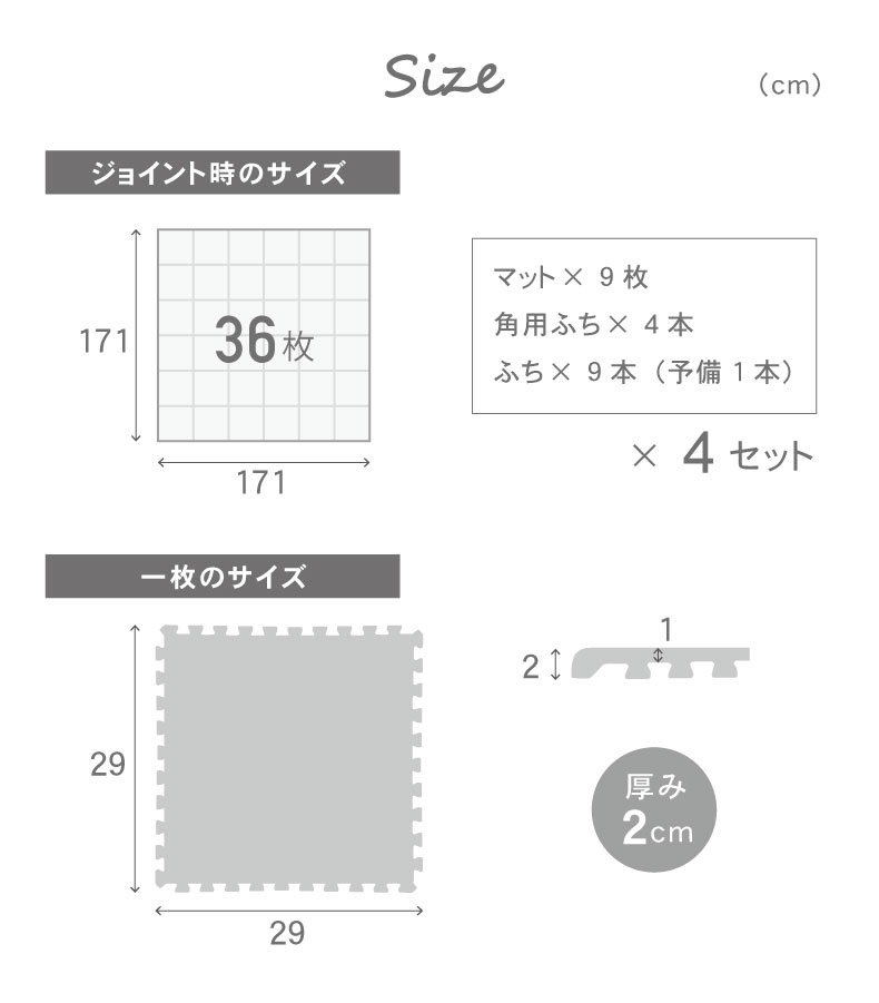 約2畳 36枚セット 30ｘ30 ジョイントマット ゴクアツのサイズ1