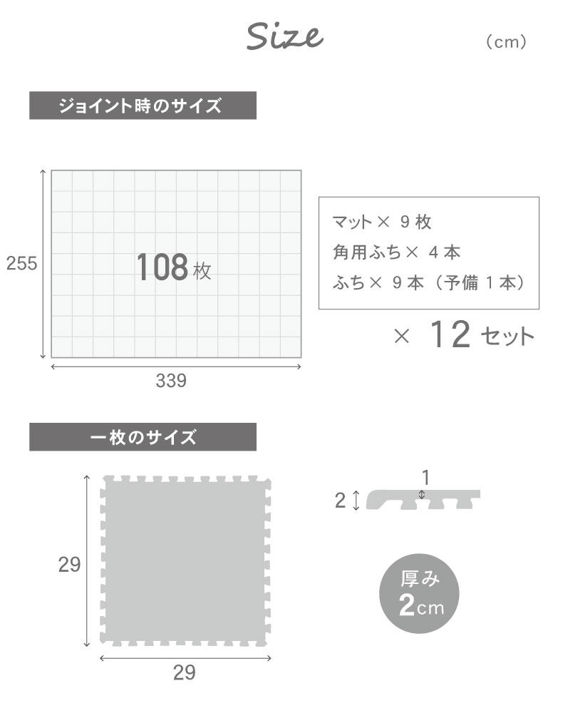 約6畳 108枚セット 30ｘ30 ジョイントマット ゴクアツのサイズ1