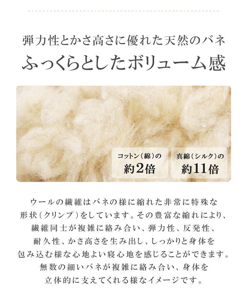 洗える 羊毛100%ベッドパッドの素材