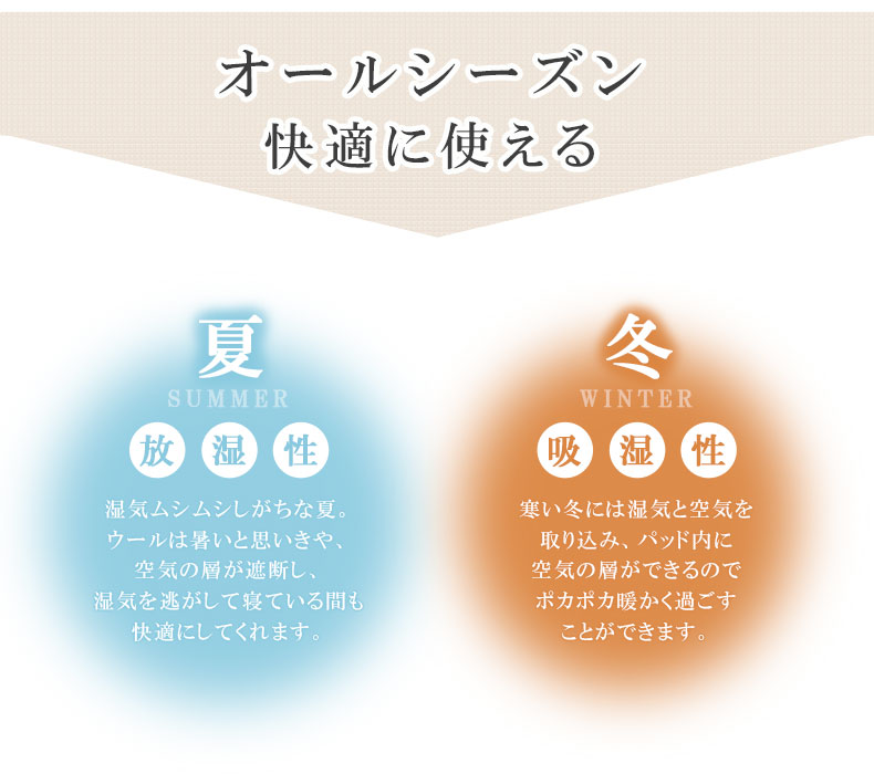 洗える 羊毛100%ベッドパッドの機能