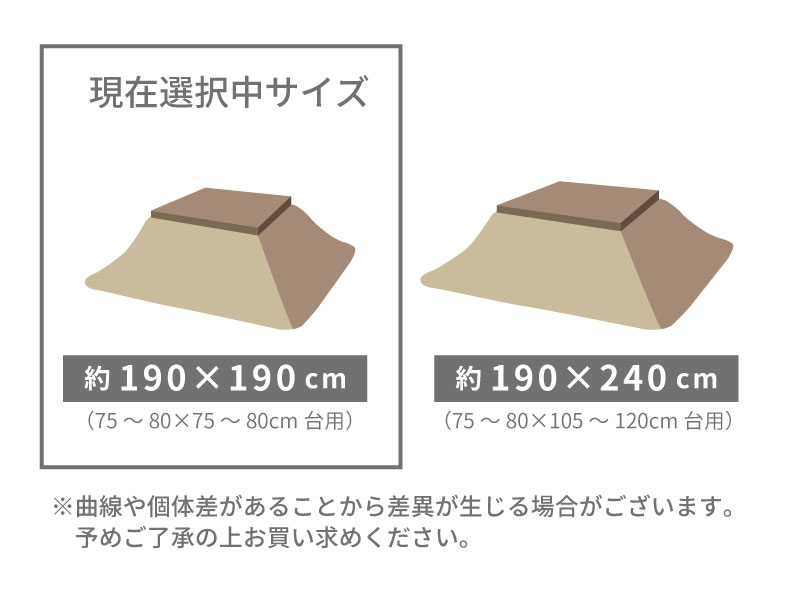 こたつ薄掛布団 マナヒートのサイズ1