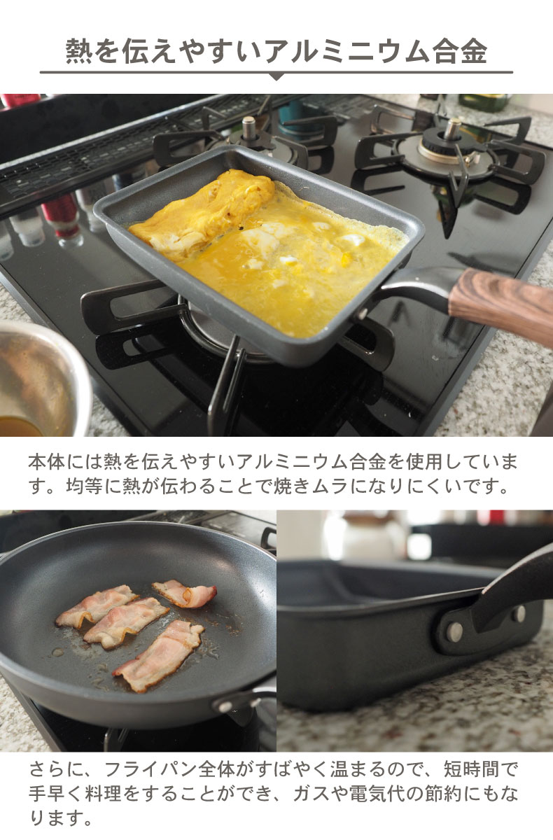 ガス火・IH対応 13×18cm 玉子焼 ソフィスの機能