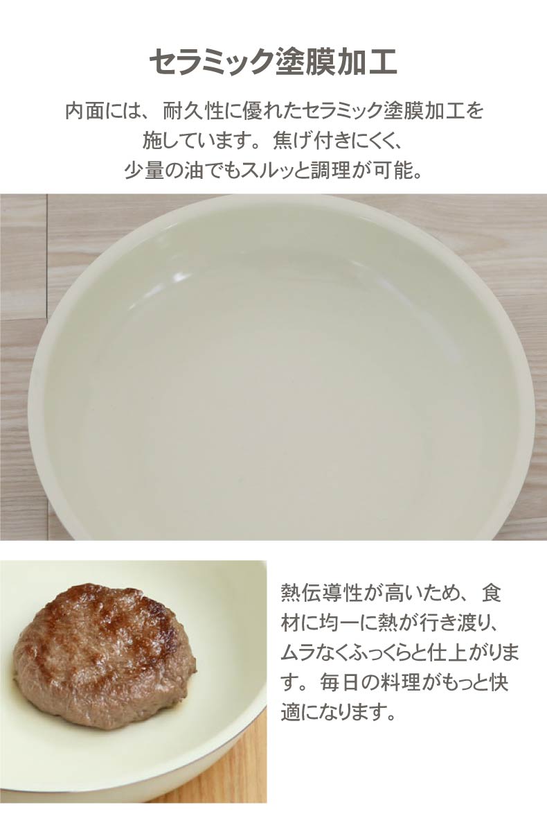 取っ手のとれる鍋・フライパン5点セット セラミックの機能