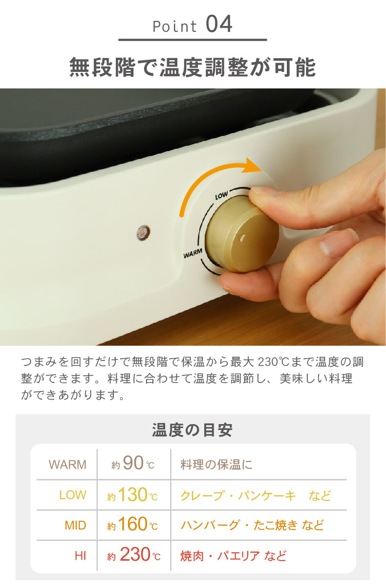2way マルチホットプレート ヘスティの機能