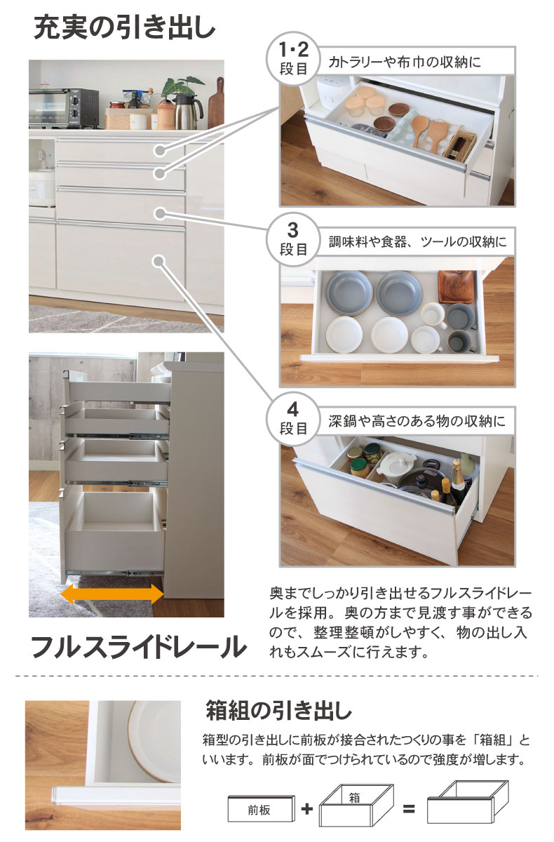 幅140cm食器棚 奥行49-高さ205バーダック2の機能