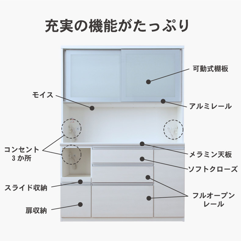 幅140cm食器棚 奥行49-高さ199 バーダック2の機能