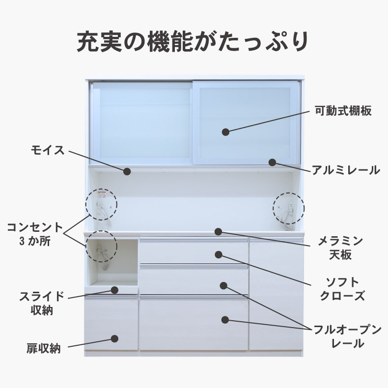 幅160cm食器棚 奥行49-高さ199 バーダック2の機能