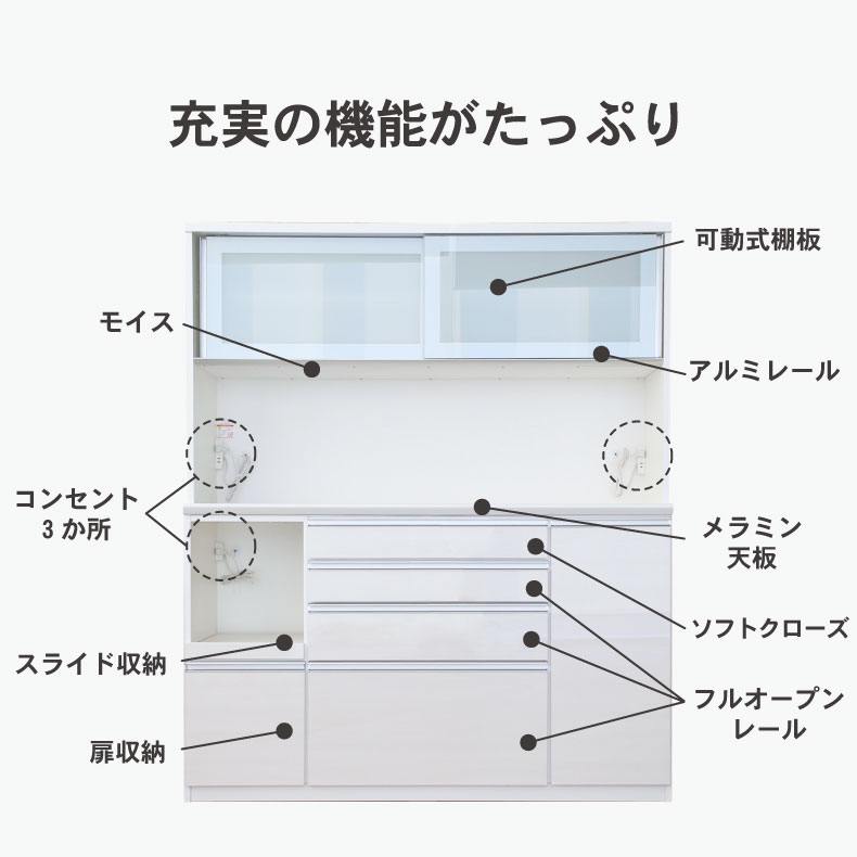 幅160cm食器棚 奥行49-高さ185 バーダック2の機能