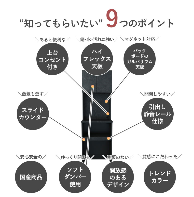 幅60cmレンジ台 リリアの説明