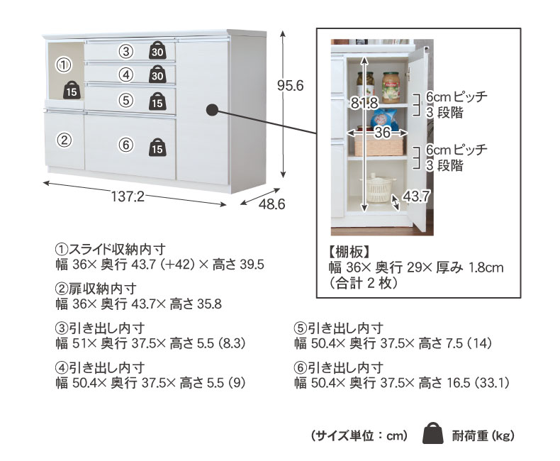 幅140cmカウンター 奥行49-高さ96 バーダック2のサイズ1