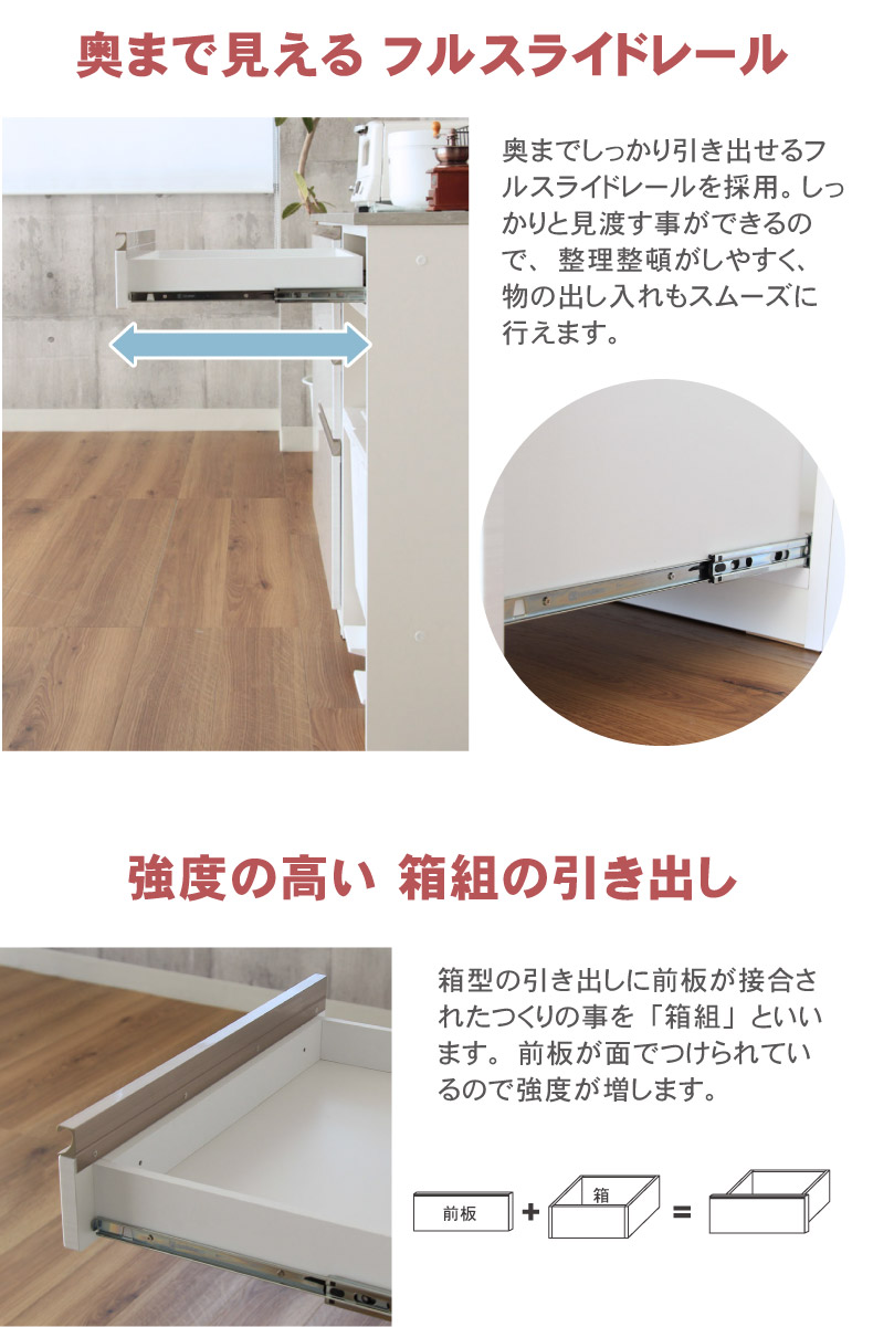 幅100cmカウンター 下台40開戸 60ダスト カカロの機能