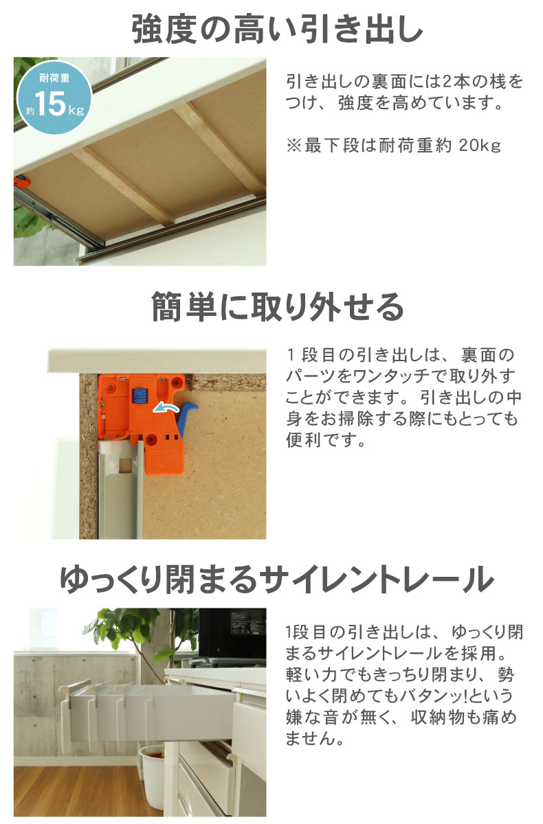 幅120cm食器棚 下台80三段引出 40OP ネオの機能