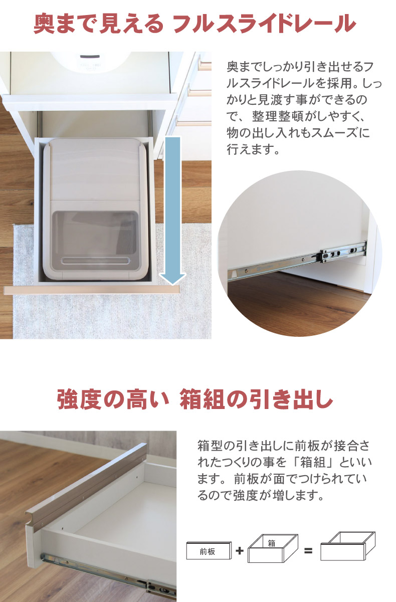 幅180cmカウンター 下台40OP 80引出 60ダスト カカロの機能
