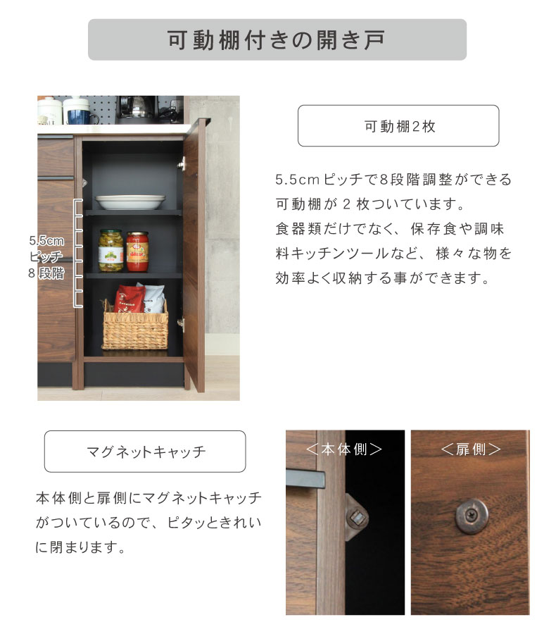 幅160cmカウンター ハイフレックス天板 下台60ダスト 60引出 40右開 フォーガスの機能