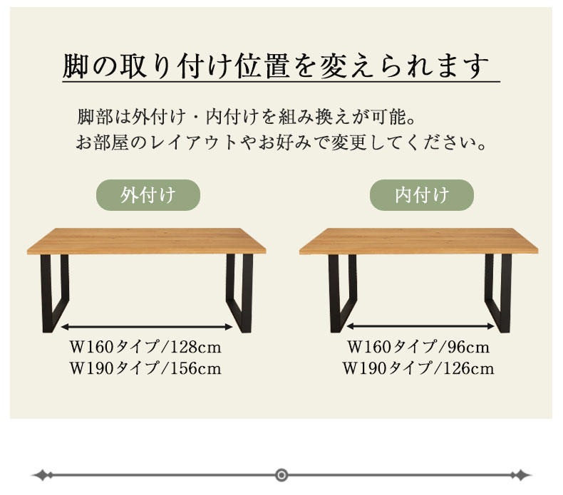 幅190cm ダイニングテーブル(ストレート天板ラバー脚) ウォールナット ナイン3の機能