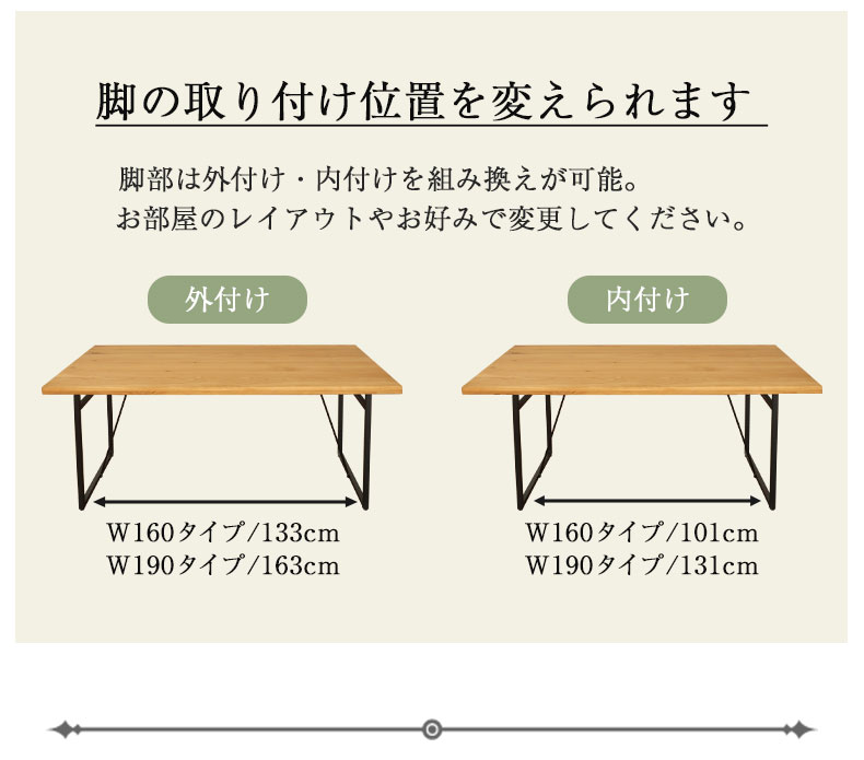 幅160cm ダイニングテーブル(ストレート天板スチール脚) ウォールナット ナイン3の機能