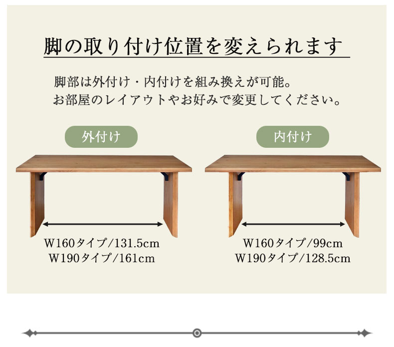 幅160cm ダイニングテーブル(波型天板カット脚) オーク ナイン3の機能
