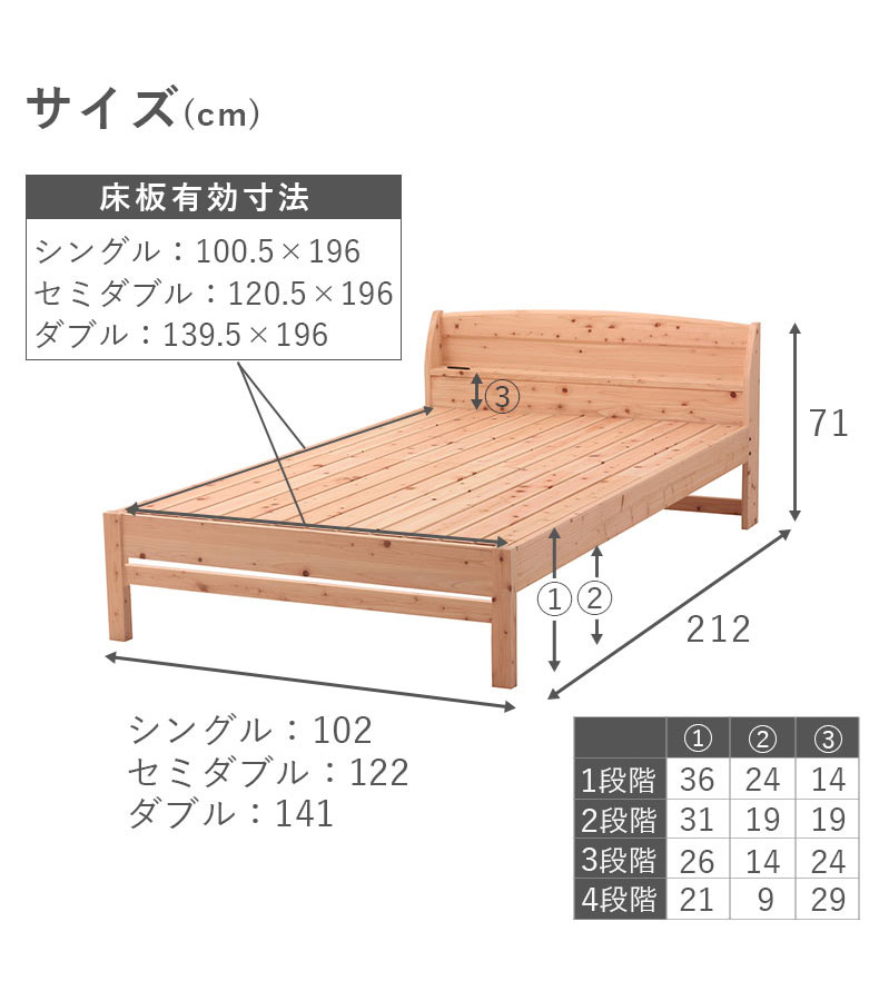 ひのきベッド TBC234のサイズ1