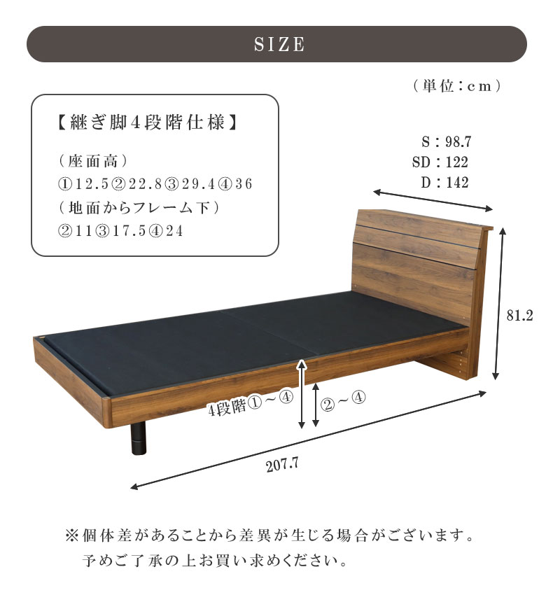 ベッドフレーム 布床板 リコルドのサイズ1