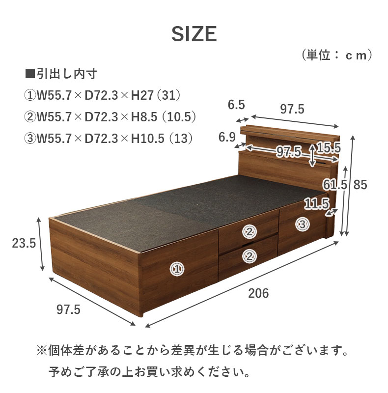 チェストベッドフレーム フローレスのサイズ