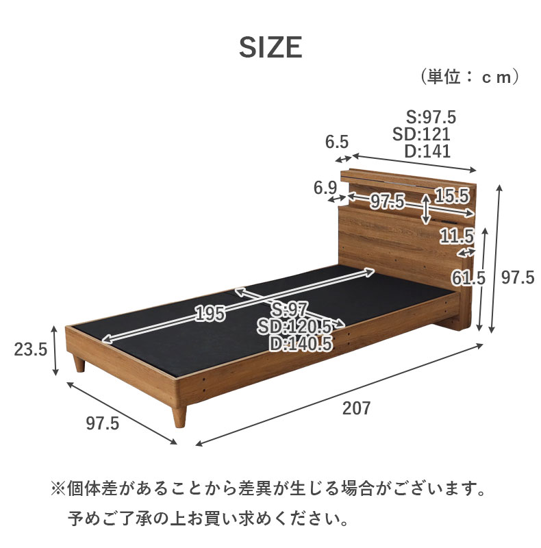 ベッドフレーム 布床板&レッグ フローレスのサイズ