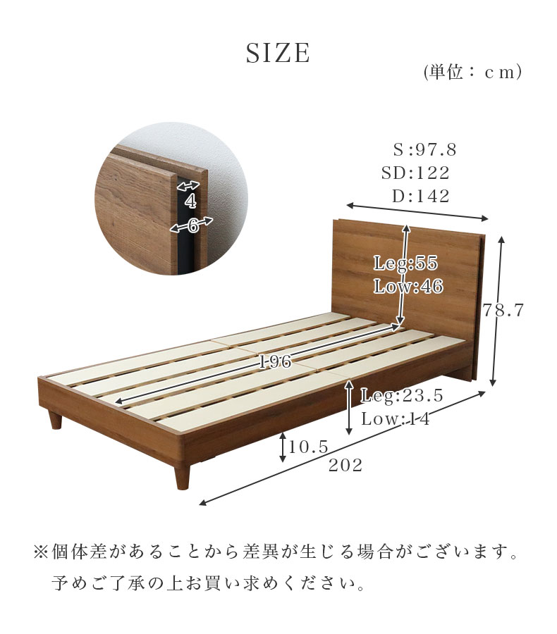 ベッド MIチョイス2 すのこ床板&レッグ ベリングのサイズ1