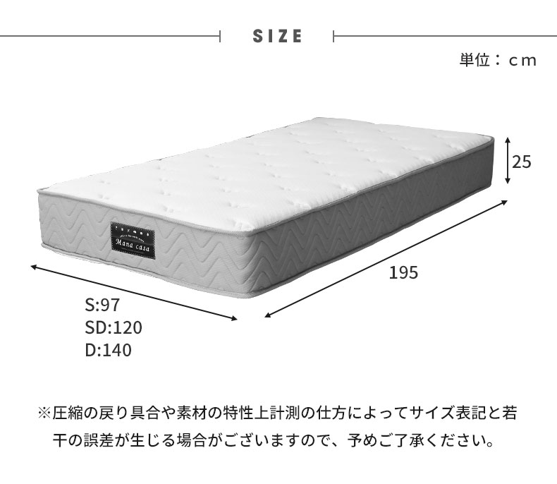 ポケットコイルマットレス MI-P02MT-R(両面仕様)のサイズ1