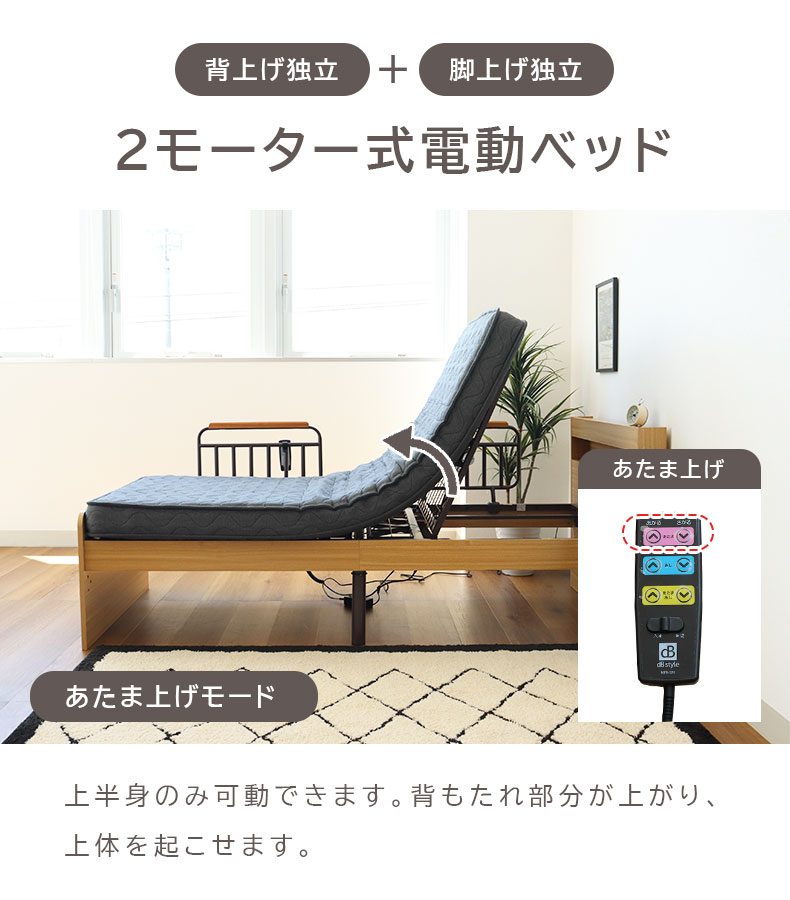 宮棚付き 電動ベッド MFB-1602EHS(コイルマットMPR-14R-S)の機能