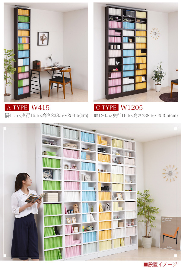 巾約80cm 1cmピッチ 薄型書棚 上置きの使用例