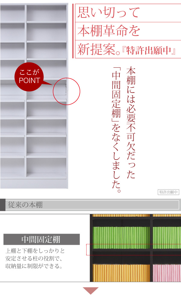 巾約80cm 1cmピッチ 薄型書棚 上置きの機能