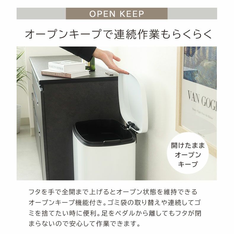 ゴミ箱・ダストボックス | 50Ｌ ゴミ箱 スチール ダストボックス ペダル付き ふた付き キッチン デスク フラットランド ホワイト