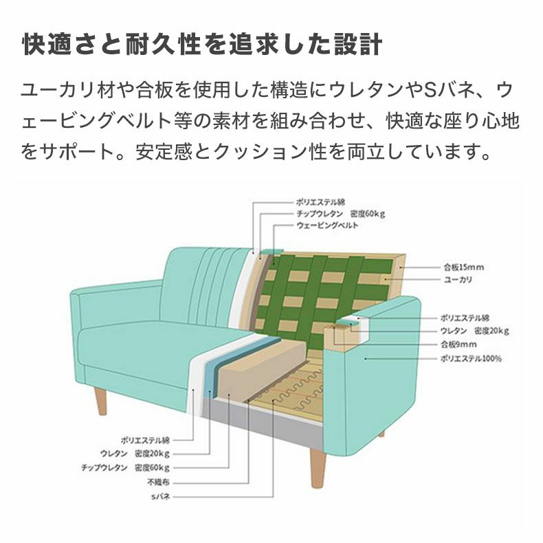 ２人掛けソファ | 2人掛け ソファー コンパクト ロータイプ ハル