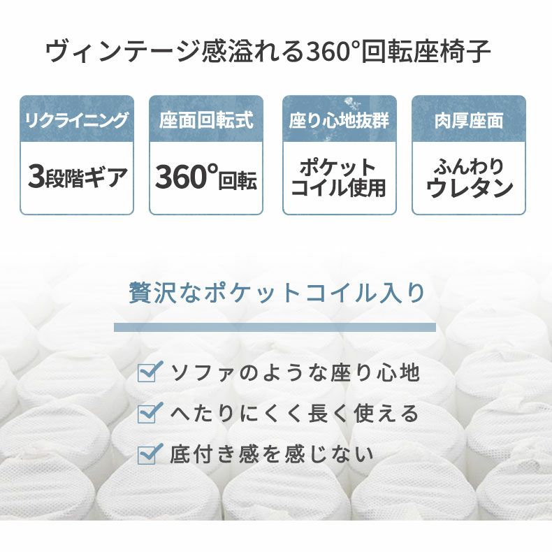 1人掛け 座椅子 回転チェア リクライニング ポケットコイル ビンテージ
