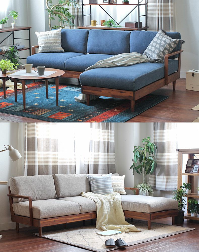 おしゃれなカウチソファ | カウチソファ 3人掛け 木製フレーム ポケットコイル ティア