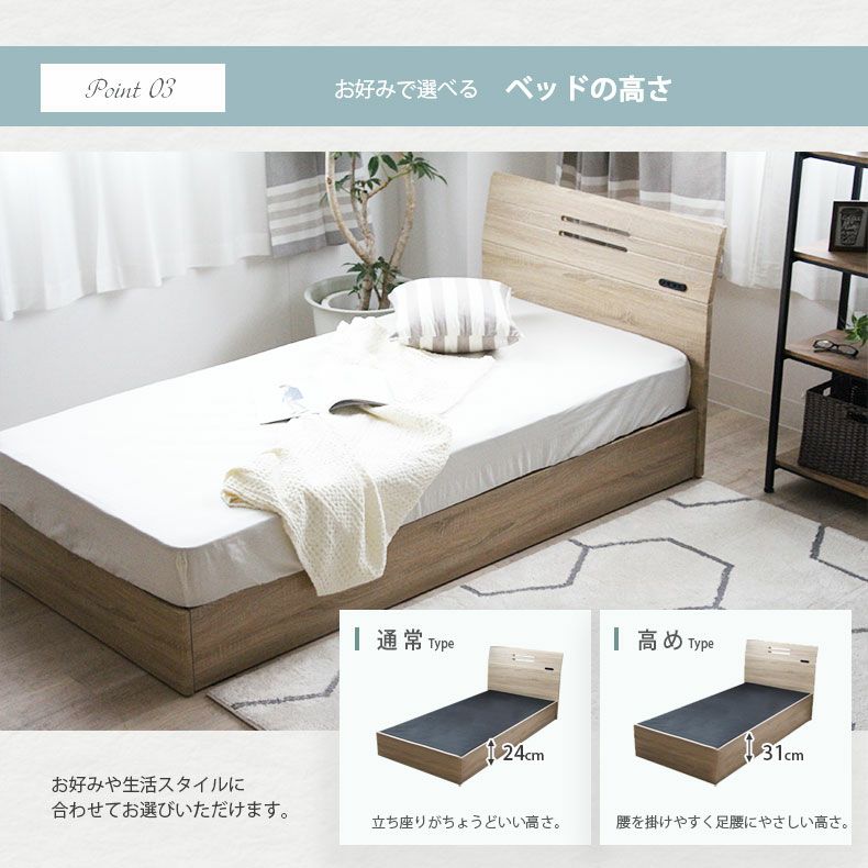 ベッドフレーム | 幅122cm　セミダブル ベッドフレーム コンセント付 布床板＆箱型ハイタイプ MIチョイス ユース