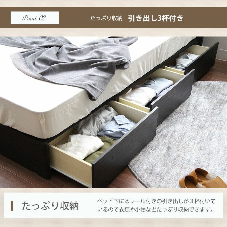 幅142cm ダブル ベッドフレーム コンセント付 布床板＆引出 MIチョイス