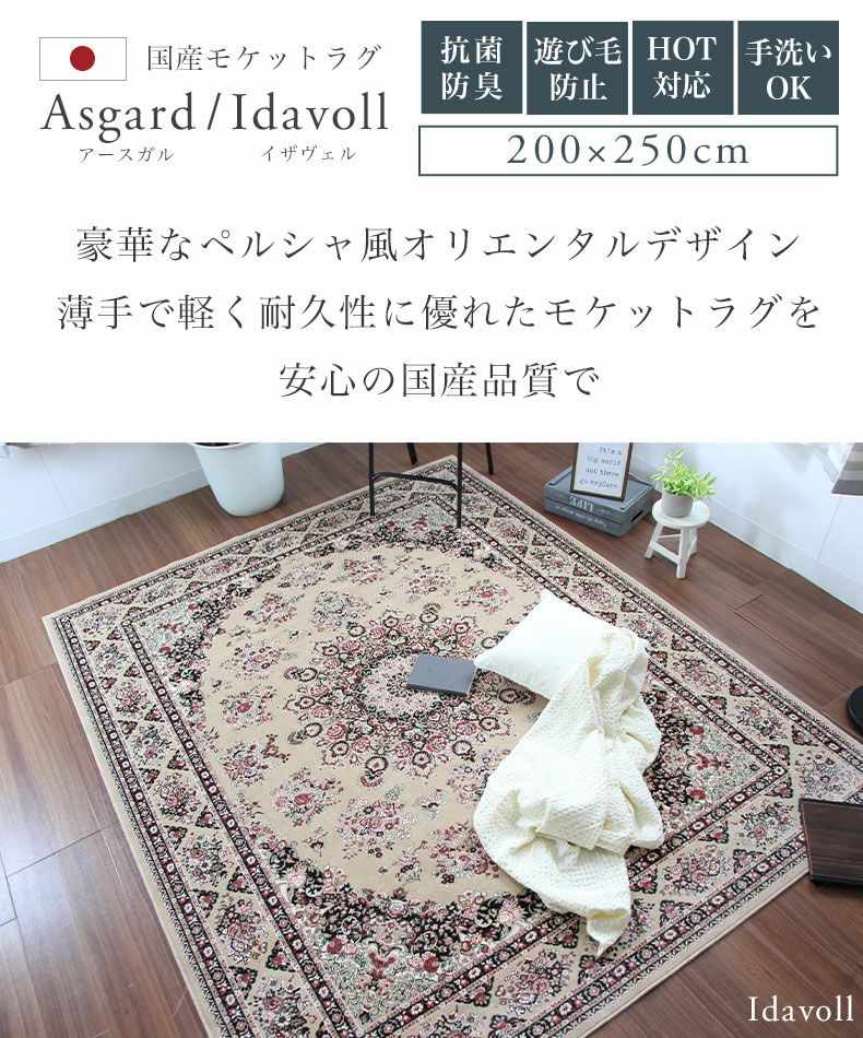 200x250cm ラグ カーペット ペルシャ絨毯風 国産 洗える 抗菌 防臭 長方形　イザヴェル・アースガル