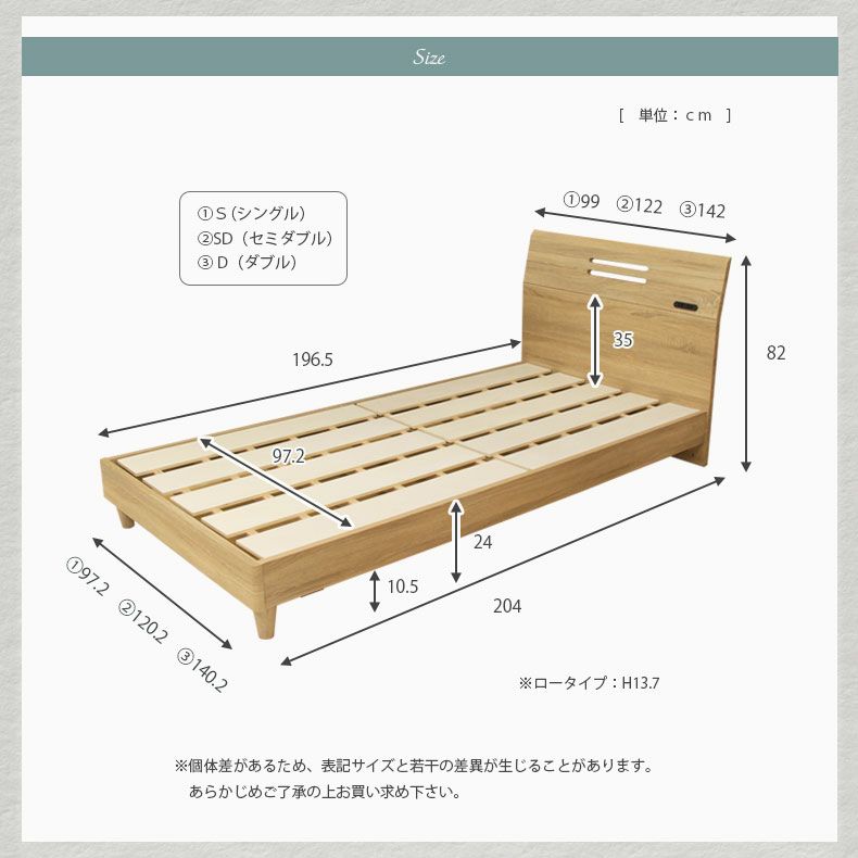 ベッドフレーム | 幅122cm セミダブル ベッドフレーム すのこベッド コンセント ローベッド 脚付き シンプル ユース MIチョイス