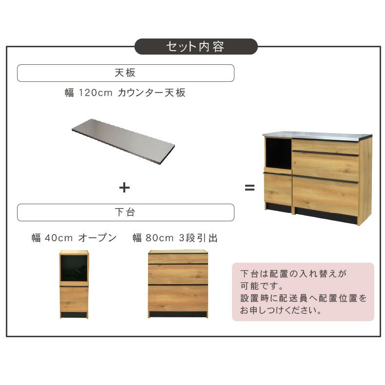 カウンター・キッチン収納 | 幅120cm キッチンカウンター ステンレスカウンター キッチン収納 食器棚 下台40OP 80引出 フォーガス