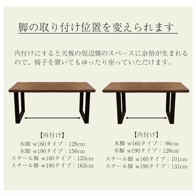 ダイニングテーブル | 幅190cm ダイニングテーブル（スチール脚） ウォールナット ナイン2