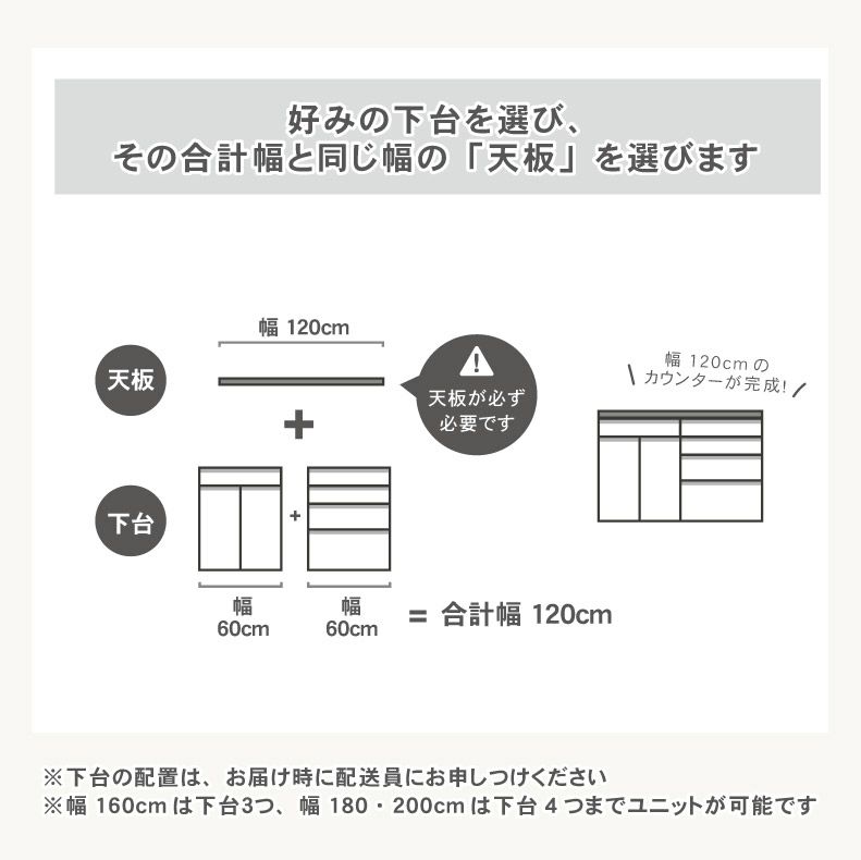 組み合わせ食器棚 | 幅120cm 天板 カカロ