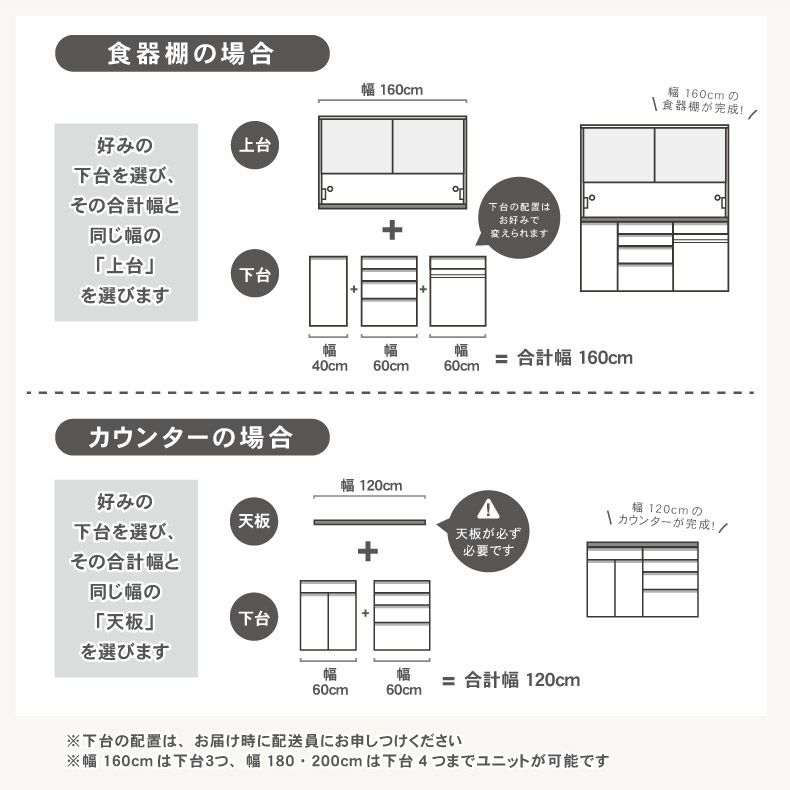 組み合わせ食器棚 | 幅60cm 下台 4杯引出 カカロ