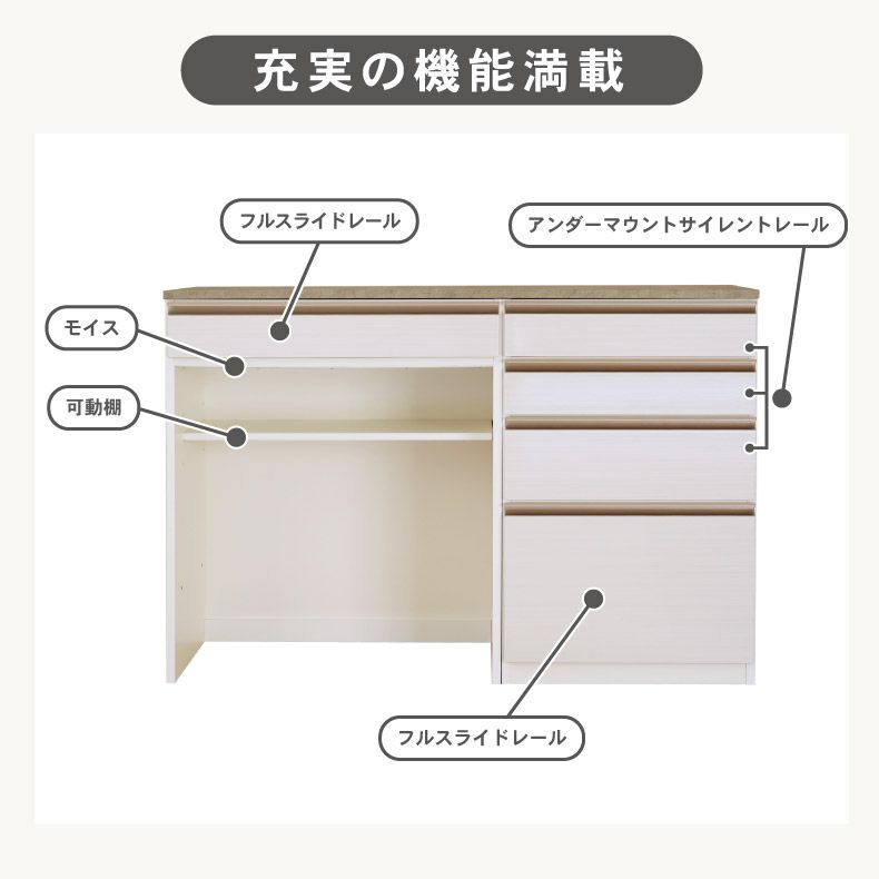 食器棚 | 幅140cm 食器棚 ダストボックス 引出 メラミン キッチンカウンター 下台80ダスト60引出 カカロ 国産