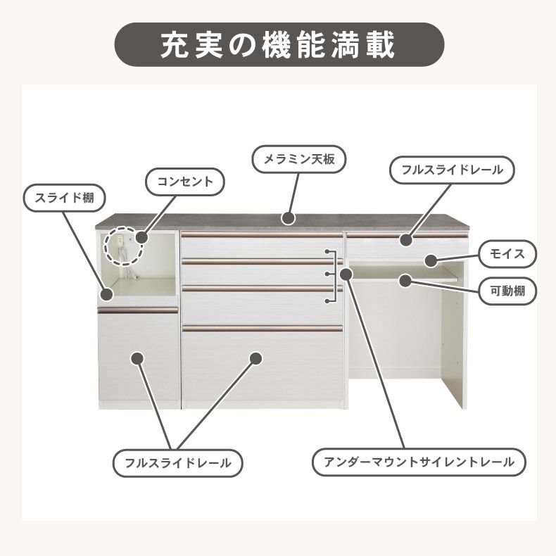 食器棚 | 幅180cm 食器棚 ダストボックス レンジ台 引出 メラミン キッチンカウンター 下台40OP60ダスト80引出 カカロ 国産