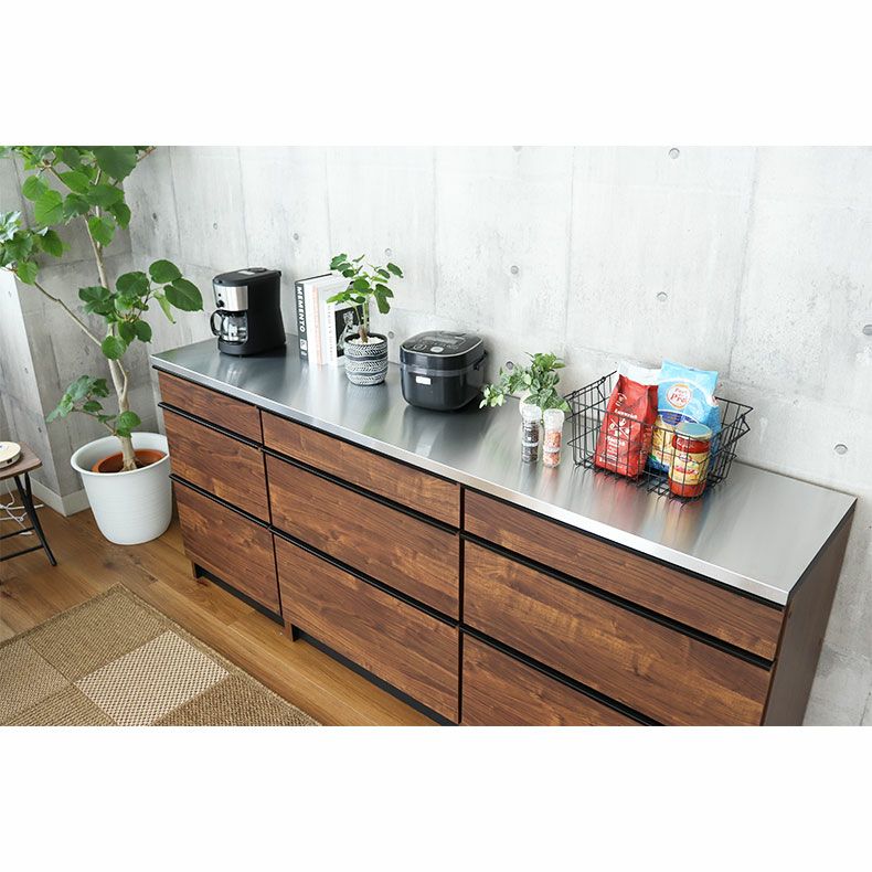 幅220cm キッチンカウンター ステンレスカウンター キッチン収納 食器 