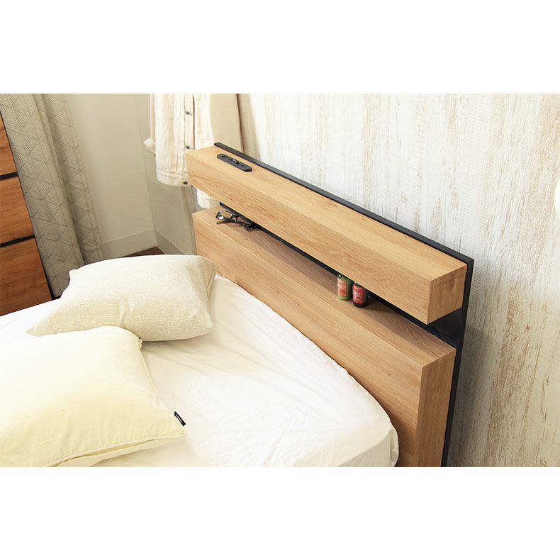ベッドフレーム | 幅142cm　ダブル ベッドフレーム コンセント付 照明付き USB すのこベッド スノコ＆引出付き アラル2