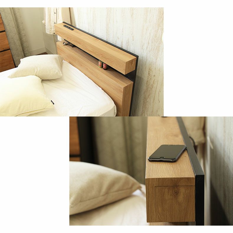 ベッドフレーム | 幅121cm　セミダブル ベッドフレーム コンセント付 照明付き USB ロータイプ 布床板＆レッグ アラル2