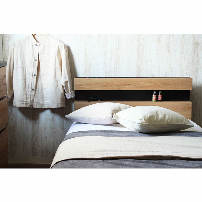 ベッドフレーム | 幅98cm　シングル ベッドフレーム コンセント付 照明付き USB 布床板＆引出付き アラル2