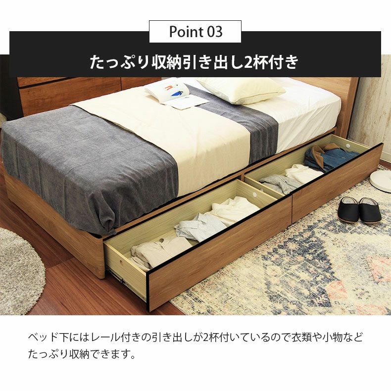 幅121cm セミダブル ベッドフレーム コンセント付 照明付き USB 布床板 
